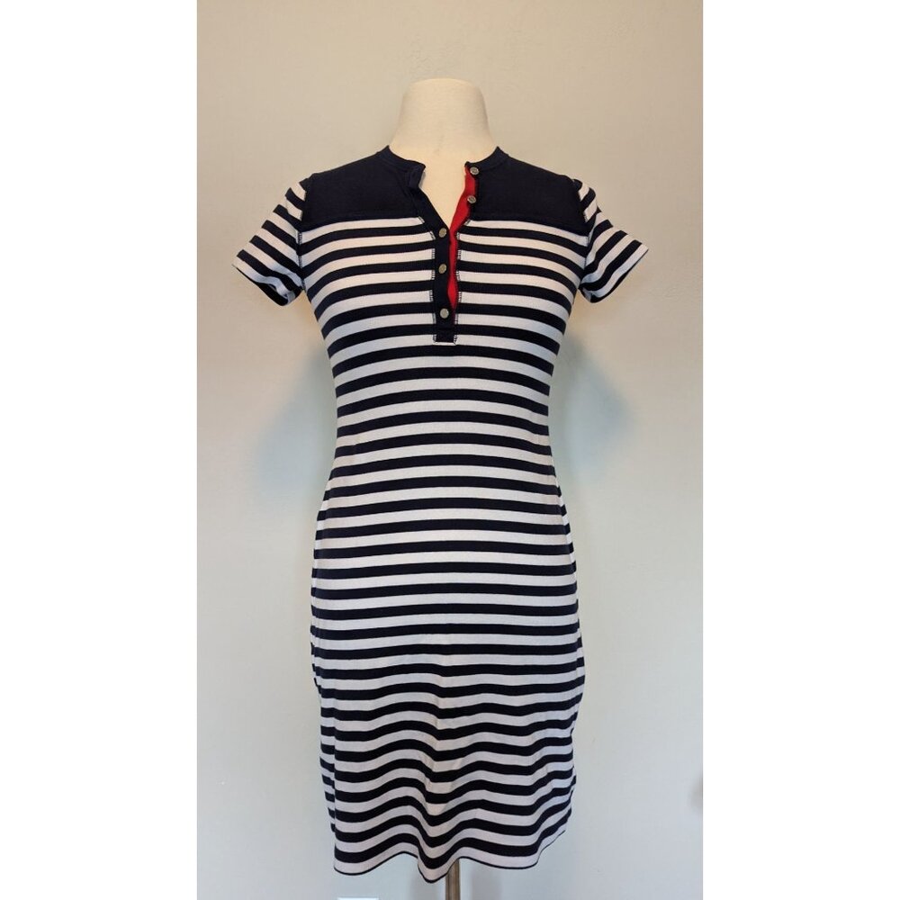 Chaps Womens Navy & White Striped Cotton Dress Small